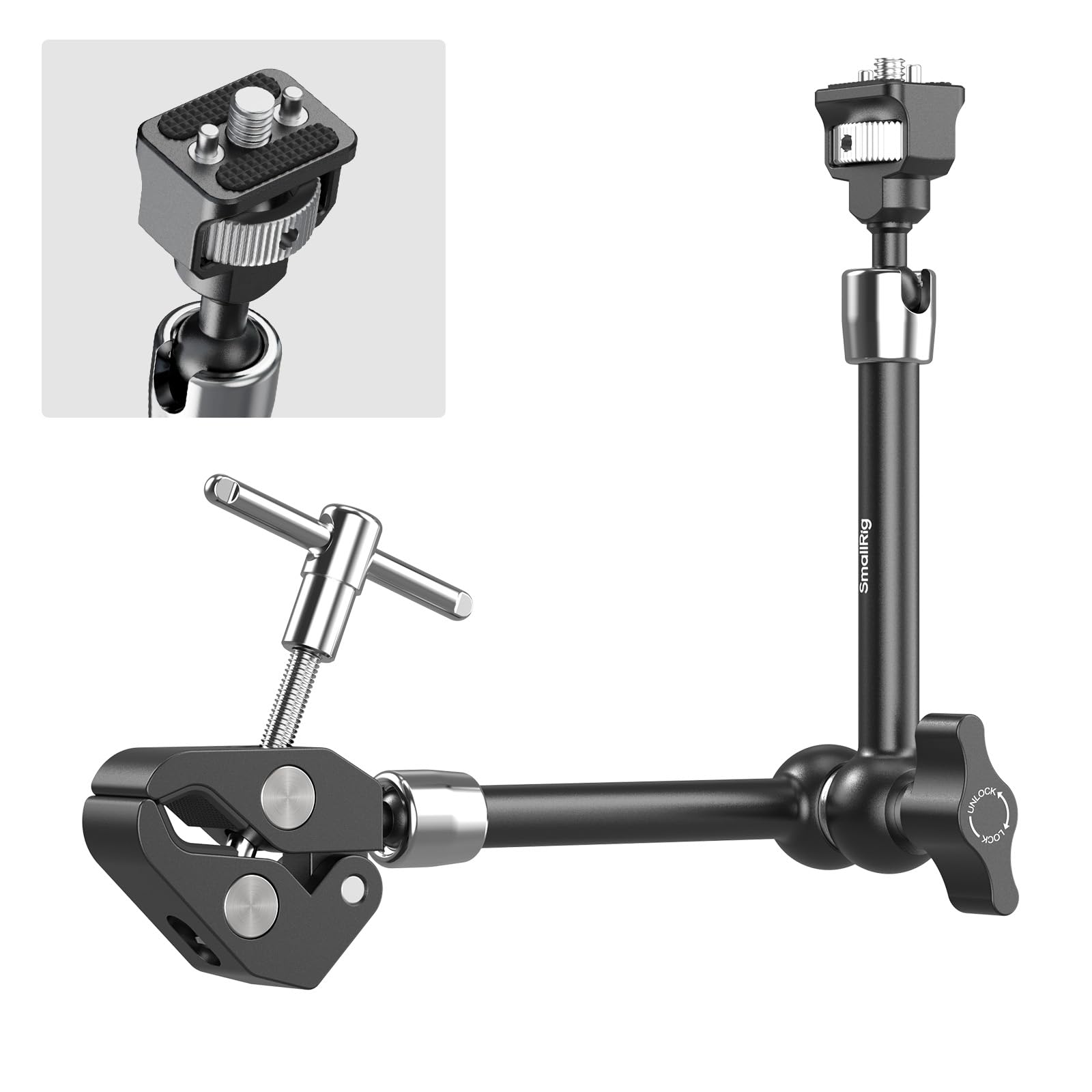 SMALLRIG Bras Magique de 11 Pouces avec Pince en Forme de Crabe, Bras avec vis 1/4"-20 et Broches rétractables, pour caméras d'action, moniteurs, Lampes vidéo et Microphones - 5311