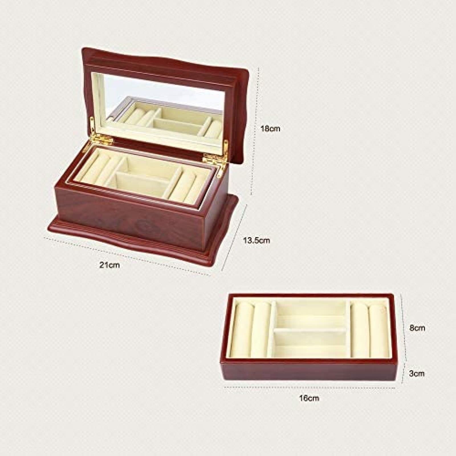 Joyero De Madera para Relojes, Anillos, Pulseras, Collares, Gemelos, Joyero Pequeño con Espejo, Joyero Único, Joyero, Contenedor, Caja De Regalo para Mujeres Y Hombres, Joyero