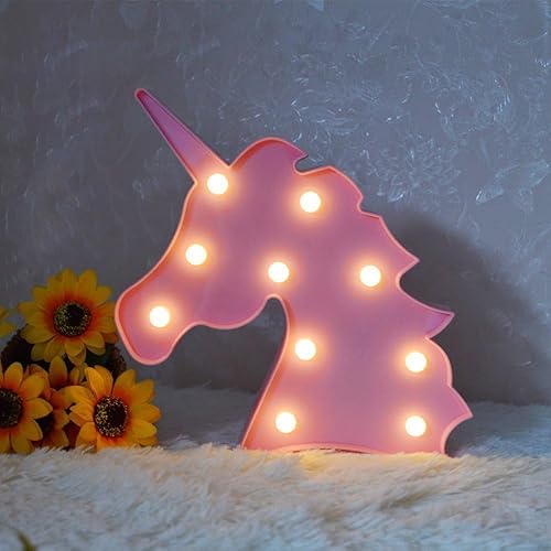 Lámpara de noche de luz LED con forma de unicornio, decoración para pared, recibidor o recámara (funciona con batería)
