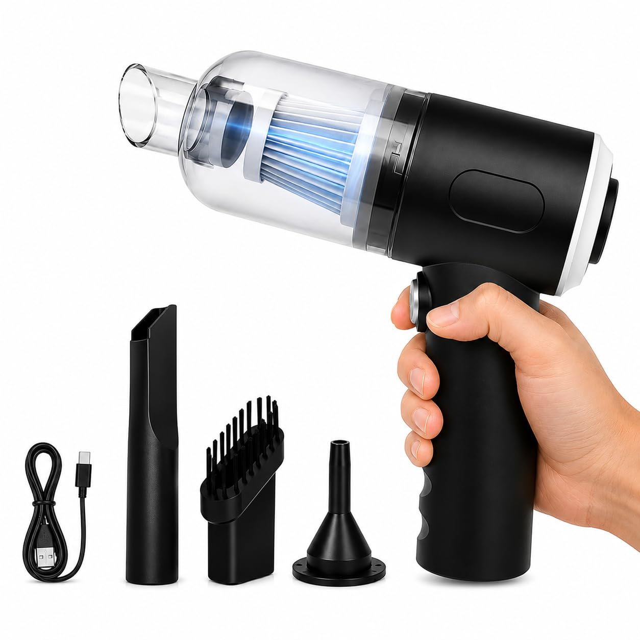 Aspirador de Pó Portátil 3 em 1 Recarregável USB 6000Pa | Mini Aspirador Sem Fio, Para
