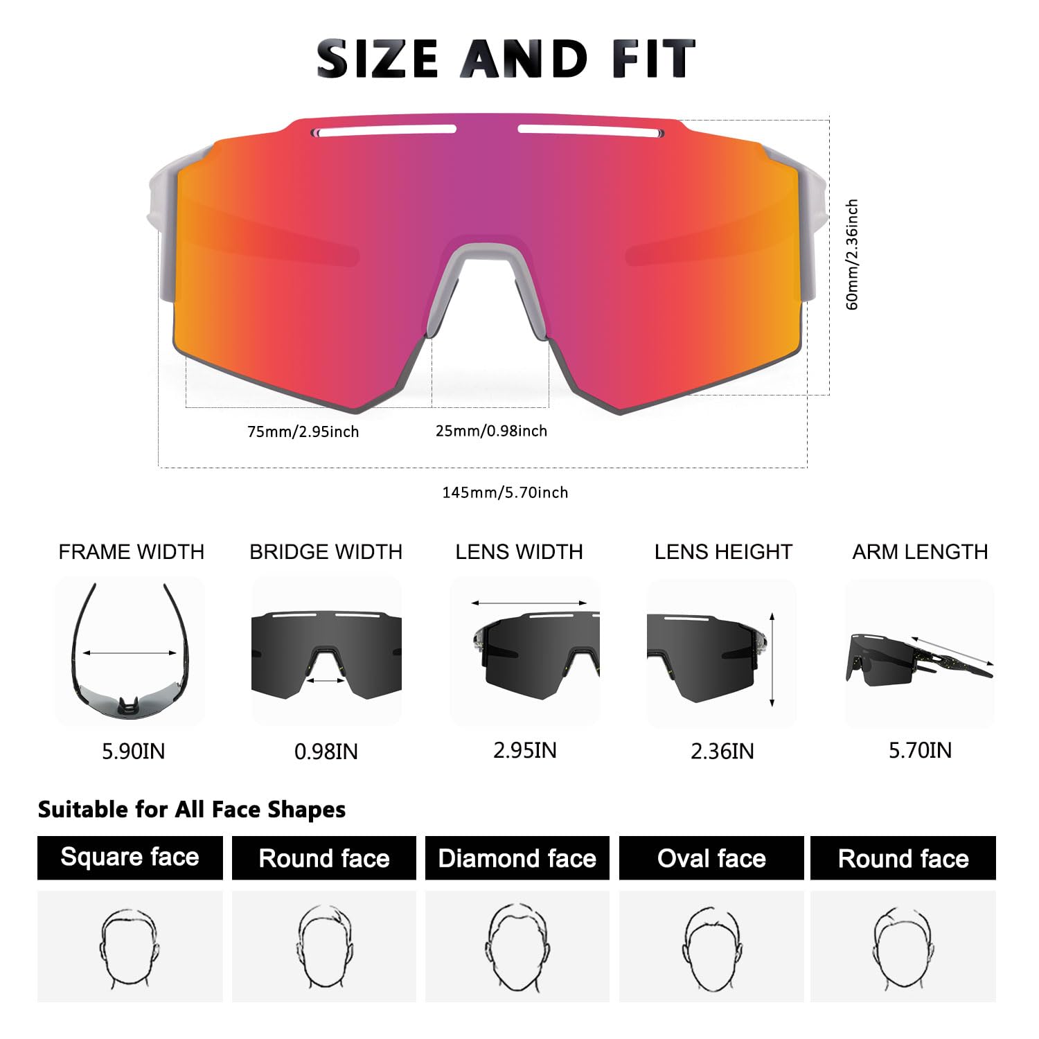 Gafas de sol polarizadas para hombre y mujer, protección UV 400, gafas de protección para deportes al aire libre, ciclismo, conducción, correr, golf, béisbol, deporte (blanco rojo)