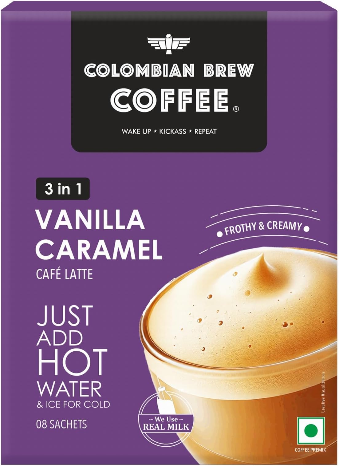 Colombian Brew Vanilla Caramel Café Latte, Instant Coffee Powder Premix (3 in 1), 8 Sachets