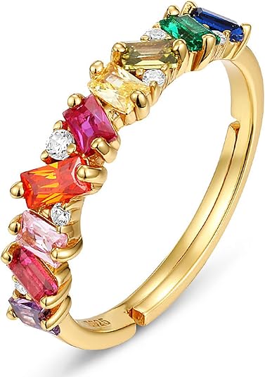 WES 925 Sterling Silver Colorful Rainbow Cubic Zirconia Eternity Rings for Women, Size 6-8 - Create Stunning Colorful Starfish Nails: A Step-by-Step Guide