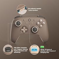 8bitdo Ultimate 2C Vezeték Nélküli Kontroller Windows PC és Android Eszközökhöz, Hall-Effekt Joystickkel, 1000 Hz-es Válaszidővel, Barna 2