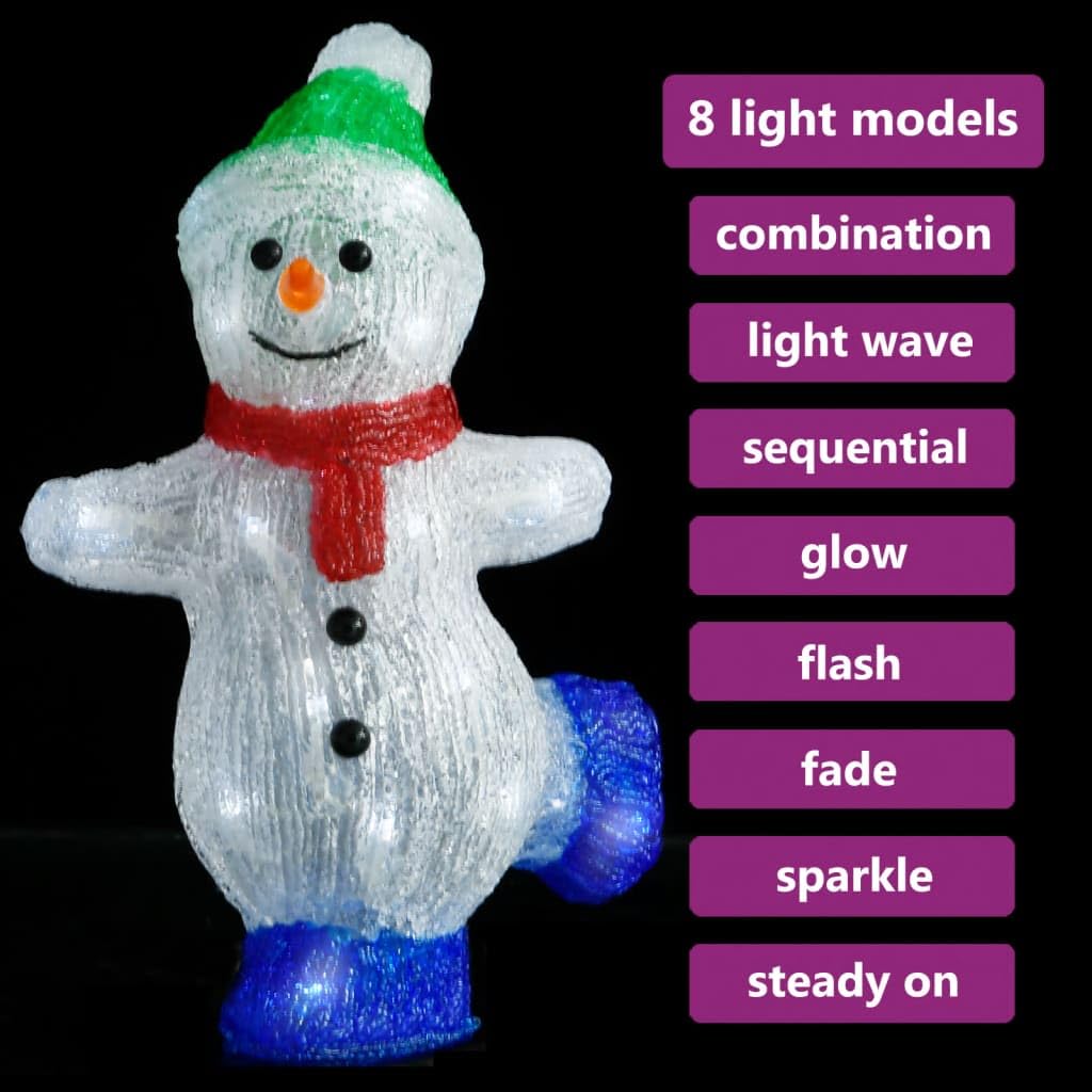 LED-Weihnachtsfigur Schneemann Acryl 30 cm mit 30 LEDs und 8 Lichteffekten, wasserdichtes Batteriefach, Indoor und Outdoor für festliche Weihnachtsbeleuchtung, Garten, Balkon, Fensterdeko