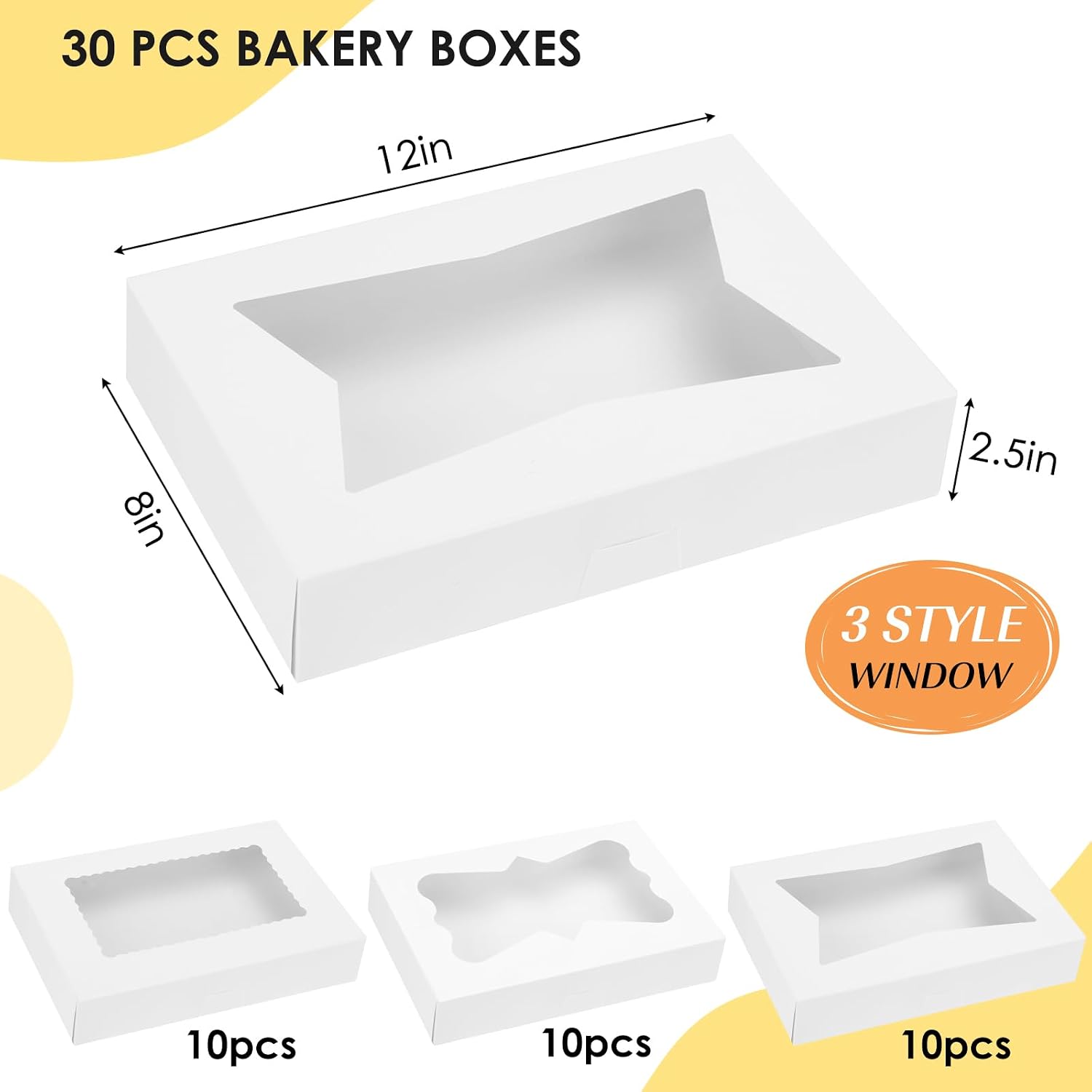 Moretoes 30pcs Cookie Boxes with Window,12x8x2.5 In White Bakery Boxes image 2