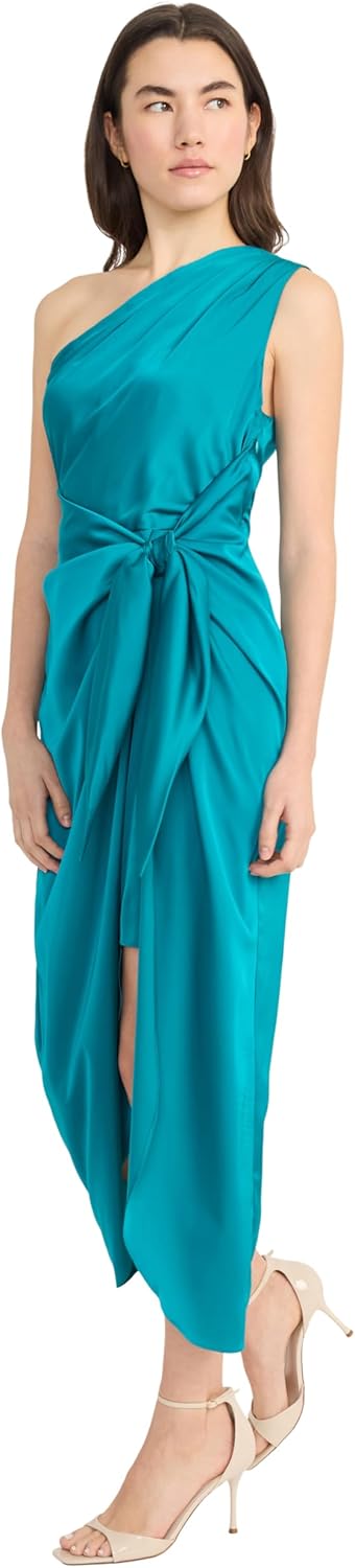 Donna Morgan Womens One Shoulder Faux Wrap Light Charmeuse Maxi with Tie Waist Occasion Event Party Guest of - Image 4