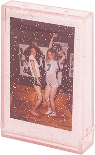 Caixa de Armazenamento de Fotos para Polaroid, Mini Estojo Porta-retrato de 3 Polegadas, Estojo Porta-Fotos Portátil para PC Com Câmera Instantânea Com Corda de Mão para Cartões (Glitter rosa transparente)