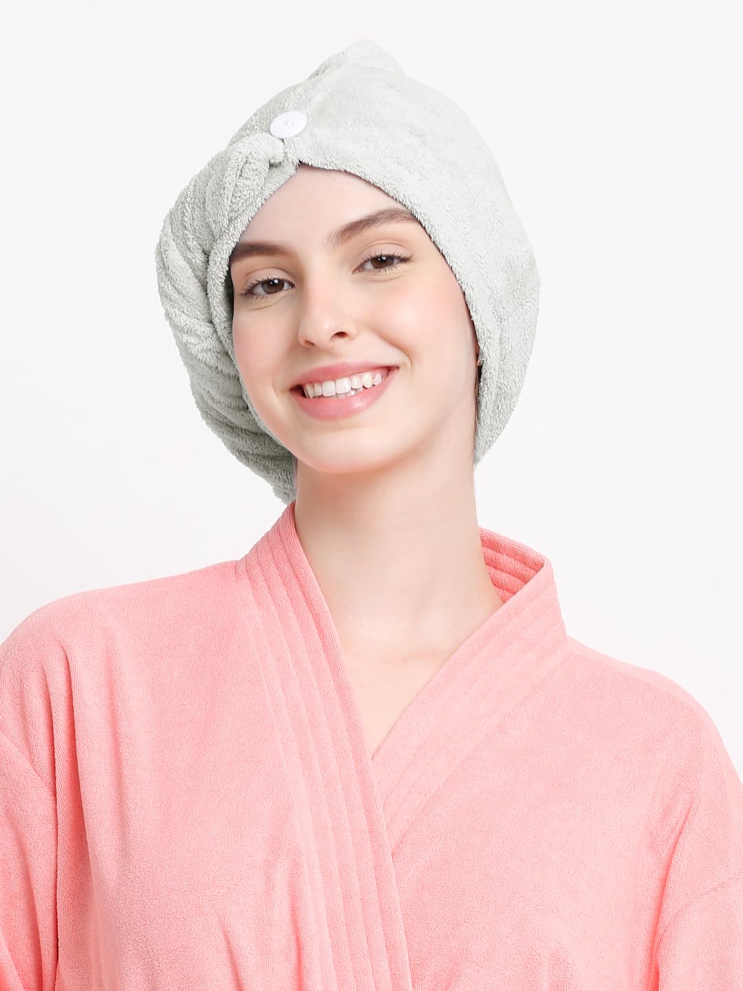 Cortina Microfiber Hair Towel Cap, Soft Absorbent Quick Drying Cap for Curly Thick Hair, Wrap Cap for Women Girls-Pack of 2, White-Blue 1