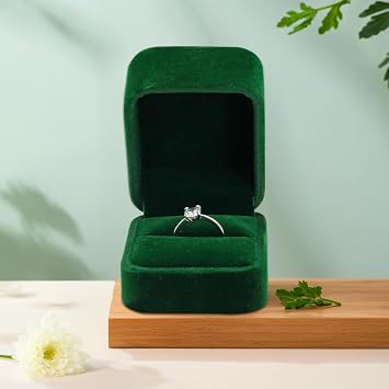 Velvet Ring Box - Engagement & Wedding Gift Box for Proposal, Anniversary & Valentine's Day (Green)