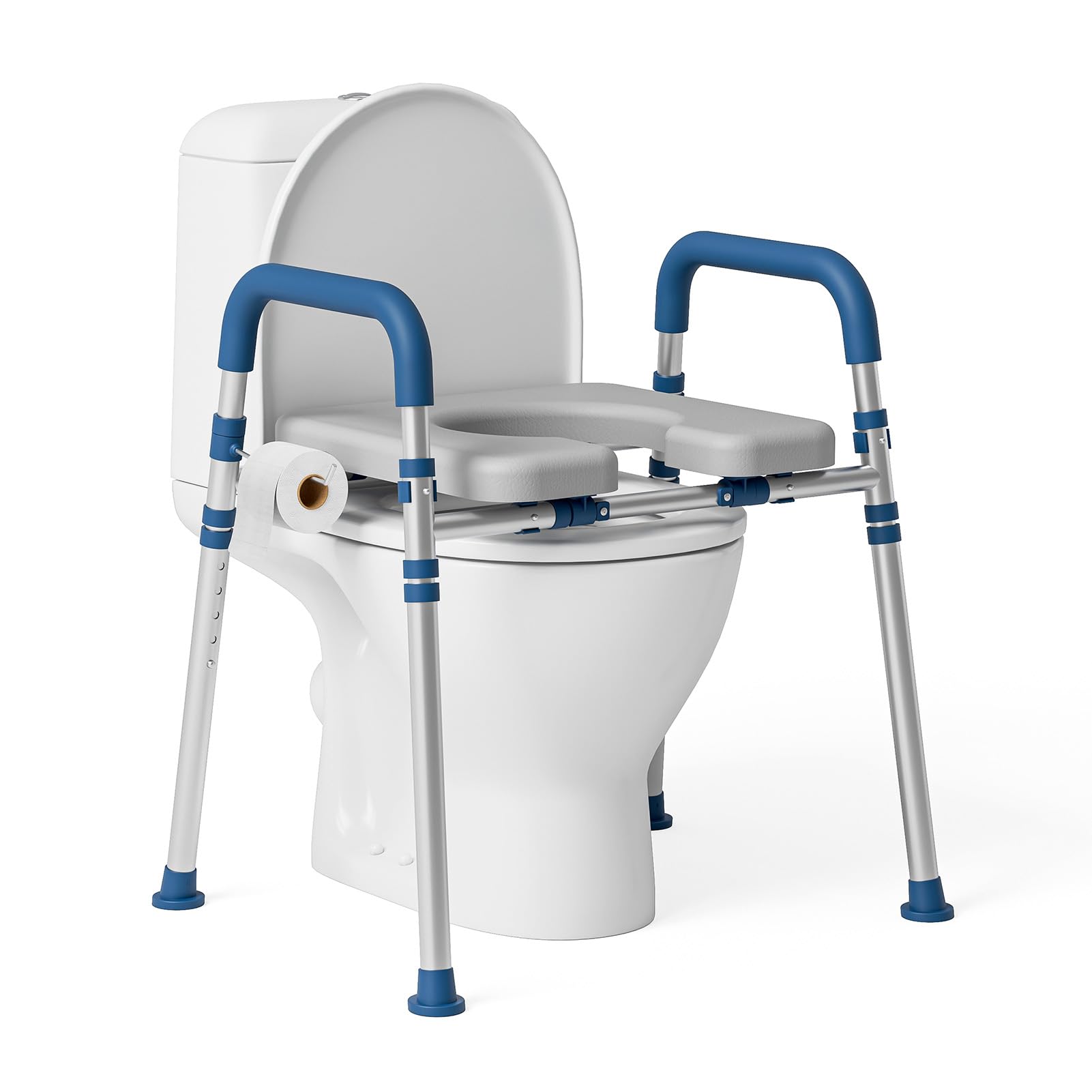 Loyoda Toilet Seat Risers for Seniors, Raised Toilet Seat with Padded Handles & Seat, 400 LBS Raised Toilet Seat with Adjustable Height & Width for Pregnant, Disabled, Handicapped,(Blue)