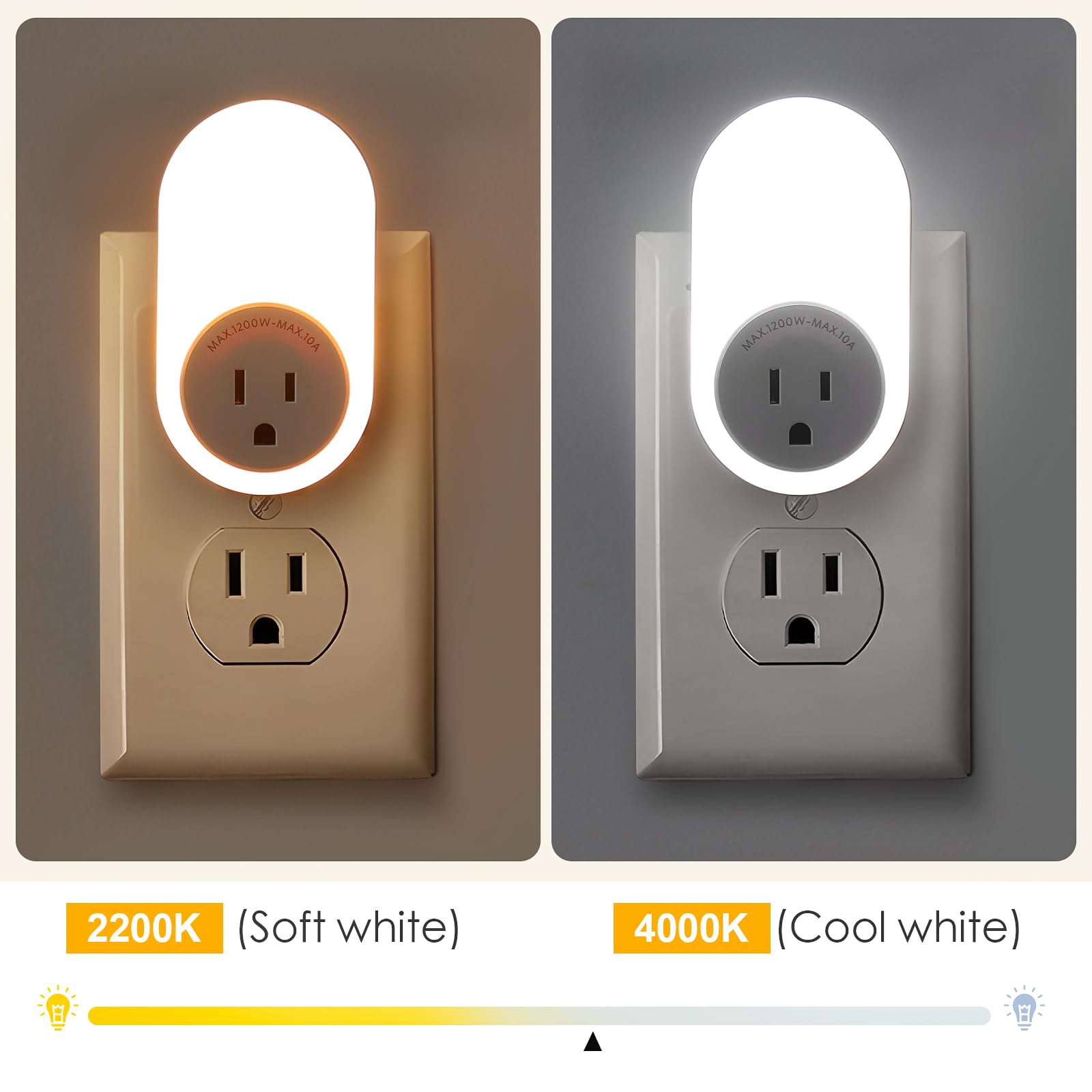 Dawnrise Nachtlicht mit Steckdose, 5/20 lm, einstellbare Helligkeit, Schlafzimmer, Treppen, Küche, Flur, Hauswirtschaftsraum, Kinderzimmer
