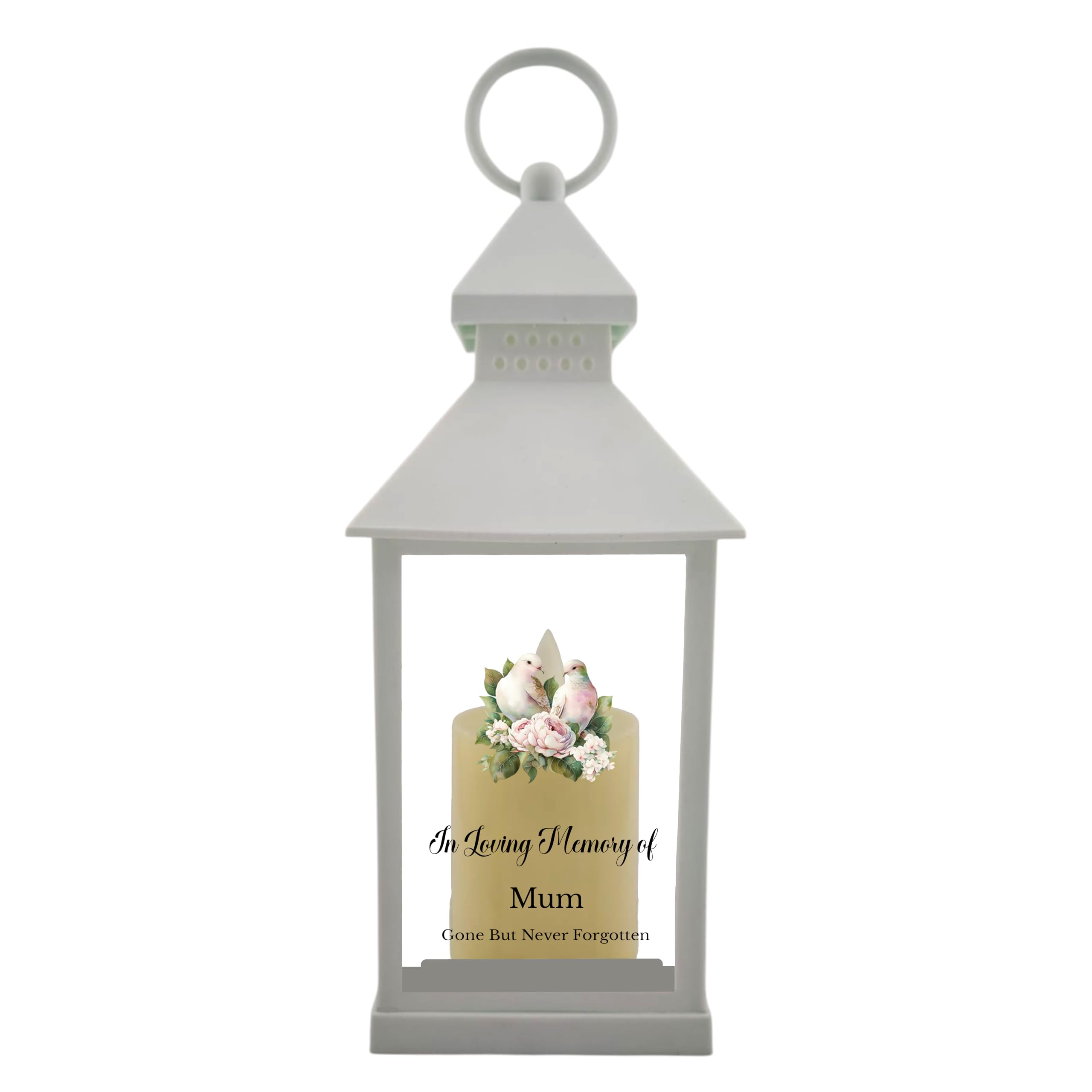 1stclassgifts In Loving Memory Of Doves Design Memorial White Lantern Remembrance Keepsake Mum Dad Granny Papa Aunty (UV PRINTED) (Mum)