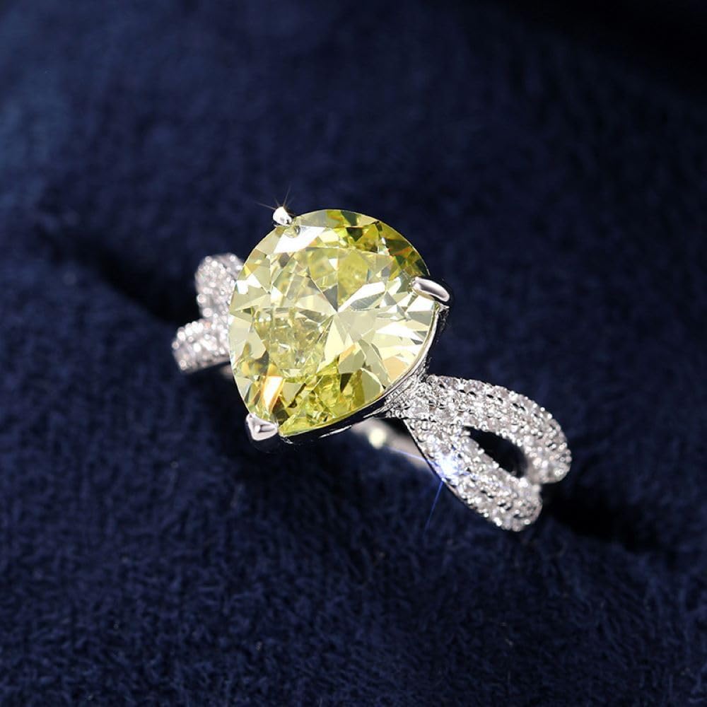 925 Sterling Silver Shining Yellow diamond ring in the shape of a water drop Wedding ring Engagement ring CZ ring Emerald cut rings Diamond Rings Women jewelry rings statement - Image 3