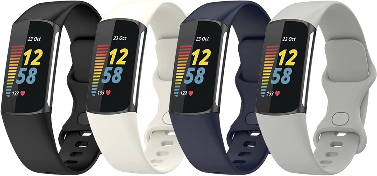 Bands Compatible with Fitbit Charge 5 Replacement Wristbands for Women Men Small Large (Black&Apricot&Gray&Blue, Small)-image-44