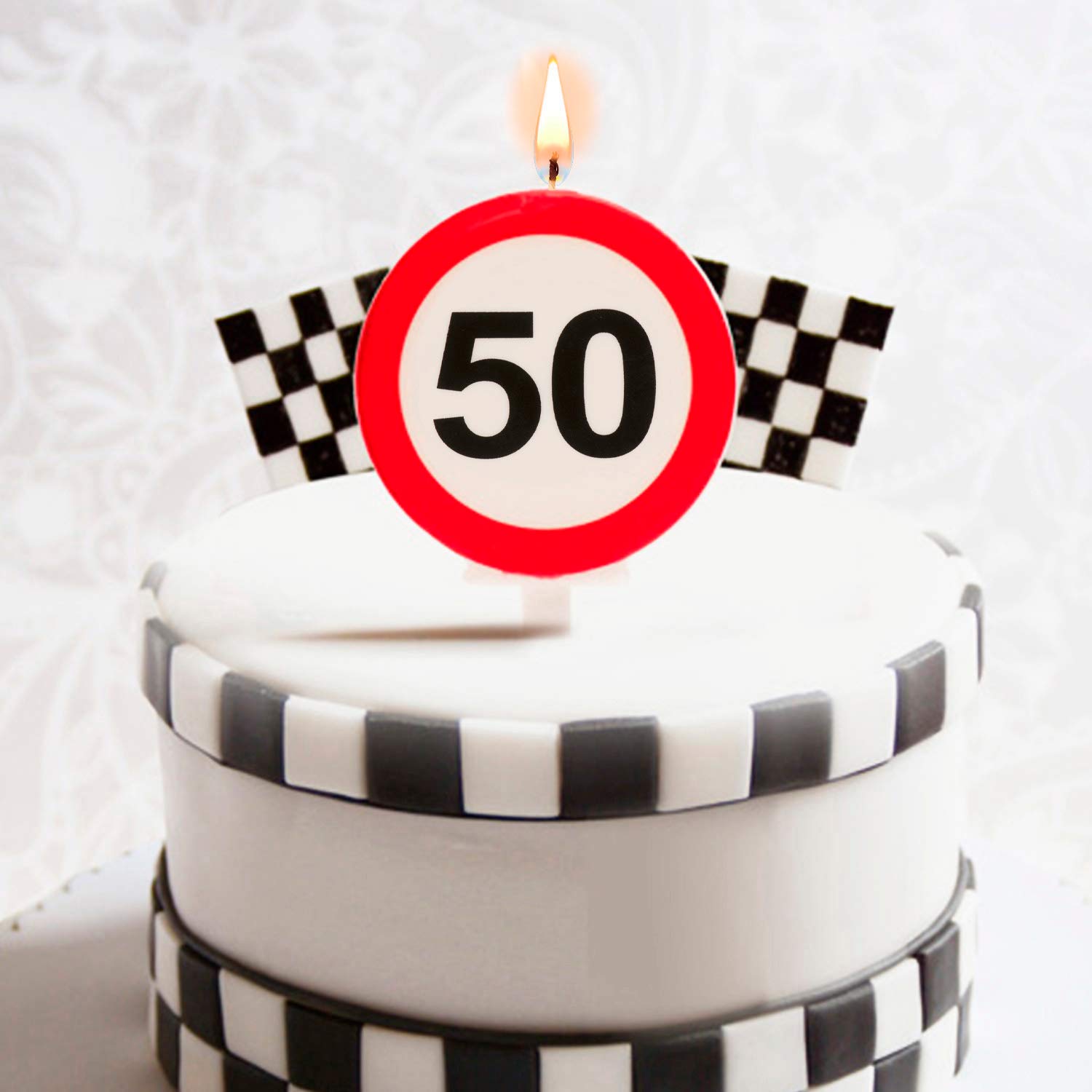 Bougie d'Anniversaire Numéro 50 avec Signe d'Interdiction, Multicouleur pour Décoration de Gâteaux