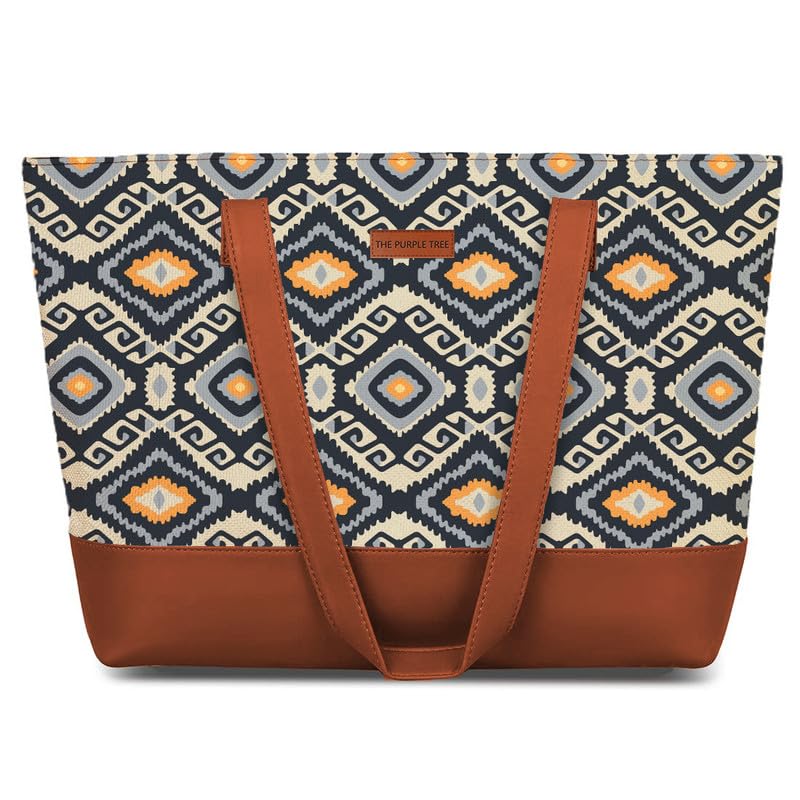 Image of The Purple Tree Handcrafted Women's Tote Bag with Vegan Leather Handles & Indian Prints, Shoulder Tote Bag and Handbag for Office and College (Pack of 1)