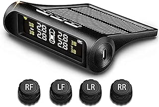 AccLoo Tire Pressure Monitor, Solar Wireless Auto Car TPMS Tyre Monitoring System with 4 External Sensors 6 Alarm Modes LCD Real-time Display 4 Tires’ Pressure Temperature