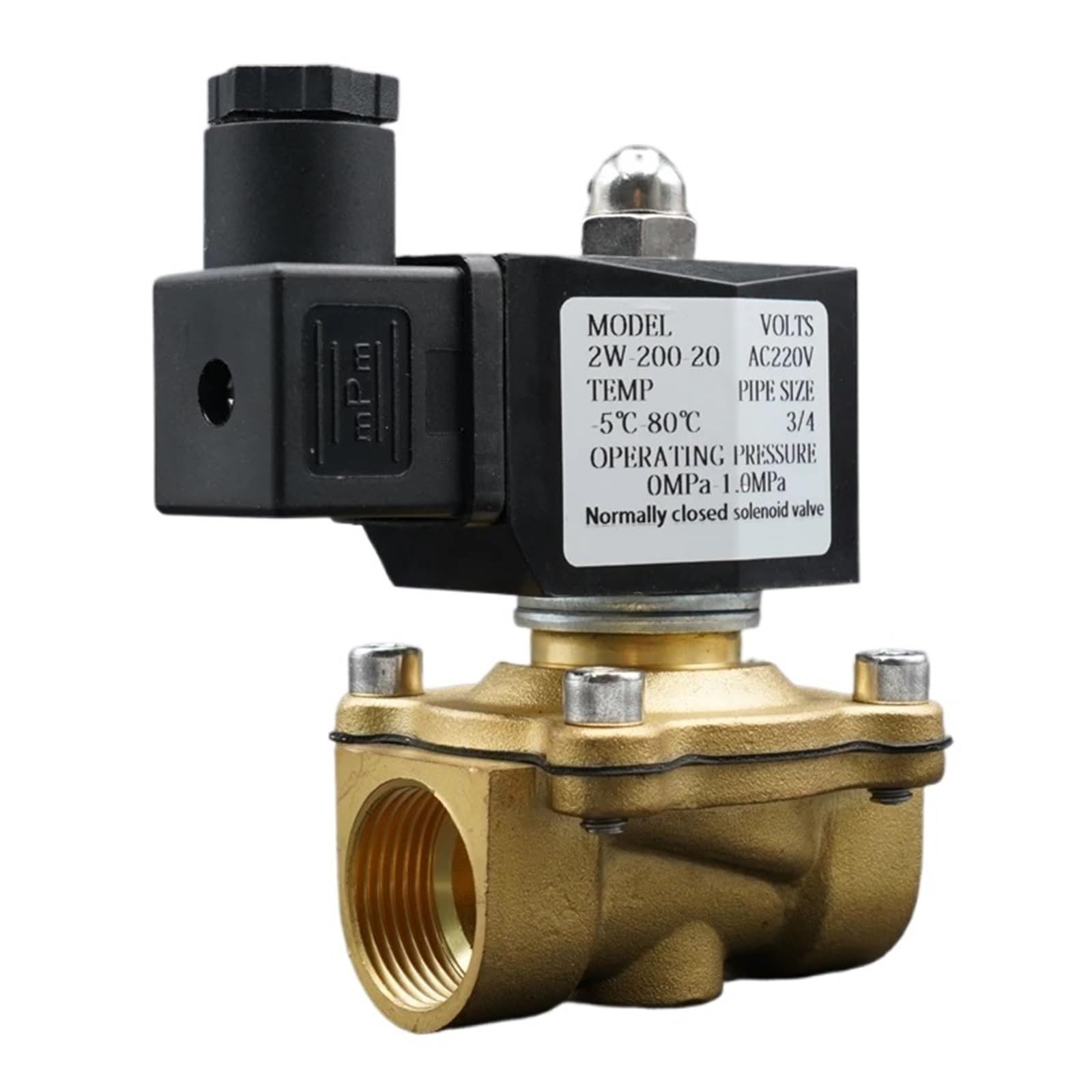 Électrovanne normalement fermée 3/4 laiton 12V vanne arrêt eau NC