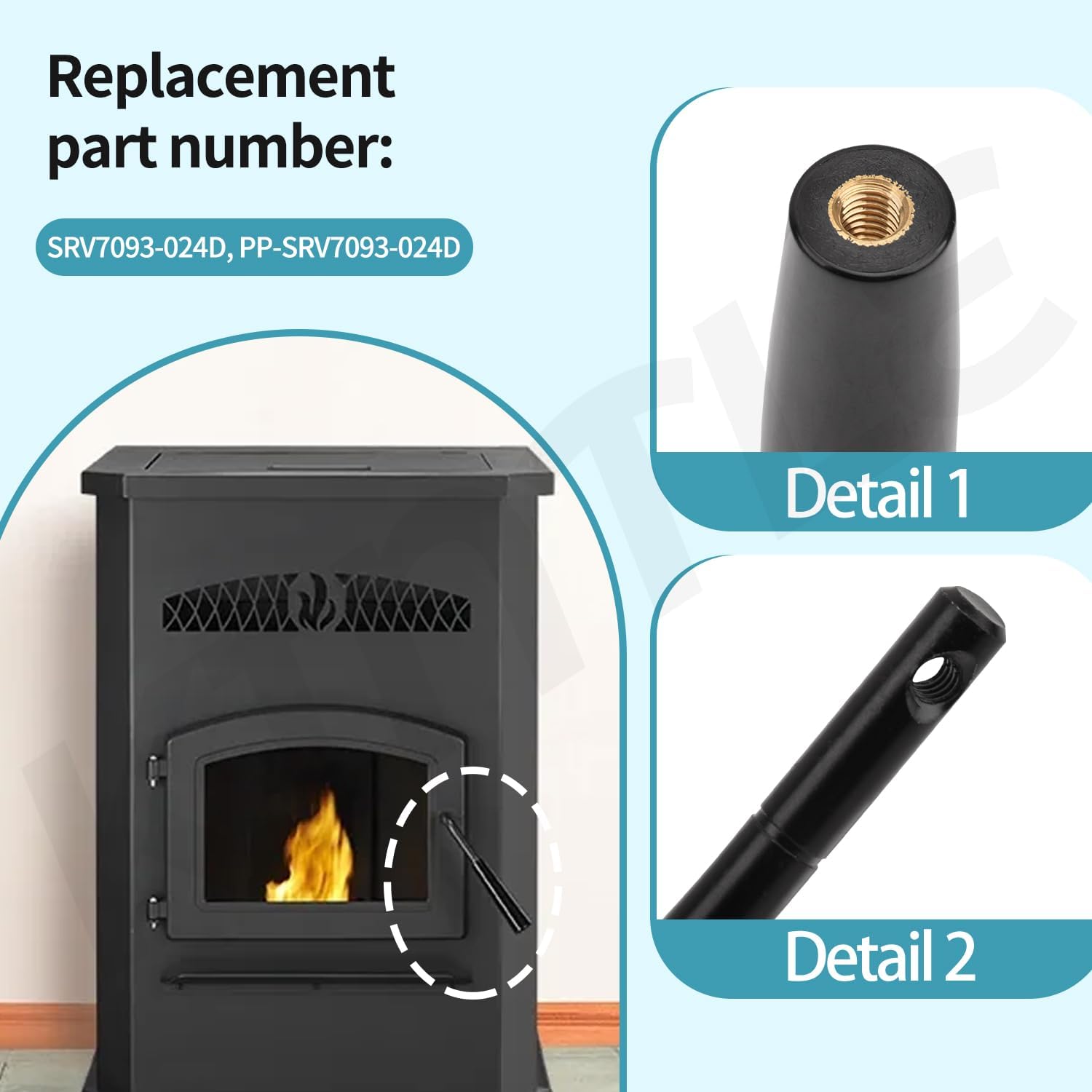 SRV7093-024D Door Handle Assembly Compatible with Pel-Pro & Plea-sant Hearth Pellet Stove for Pel-pro PP60 PP60-B PP130 PP130-B PP70 PP150 PPC90 TSC90 for Pleasant Hearth PH35PS, PH50CABPS, PH50PS