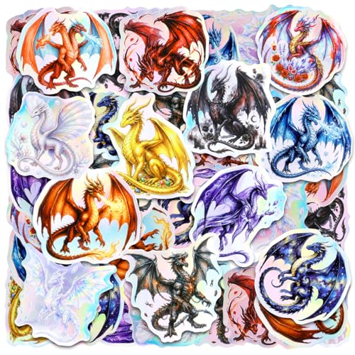100 Pcs Dragon Holographic Waterproof Vinyl Stickers for Water Bottle Dragon Party Favors for Kids
