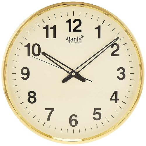Ajanta Quartz Analog Wall Clock(32 Cm X 32 Cm X 3.5 Cm,Gold,Plastic)
