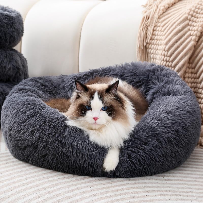 Fhodigogo Dog Bed Donut Dog Bed Small Dog Bed Fluffy Dog Bed Doughnut Dog Bed Cat Donut Bed Round Dog Bed Calming Pet Bed Warm Cat Bed Plush Dog Bed Puppy Dog Bed (M For 5KG) - Image 3