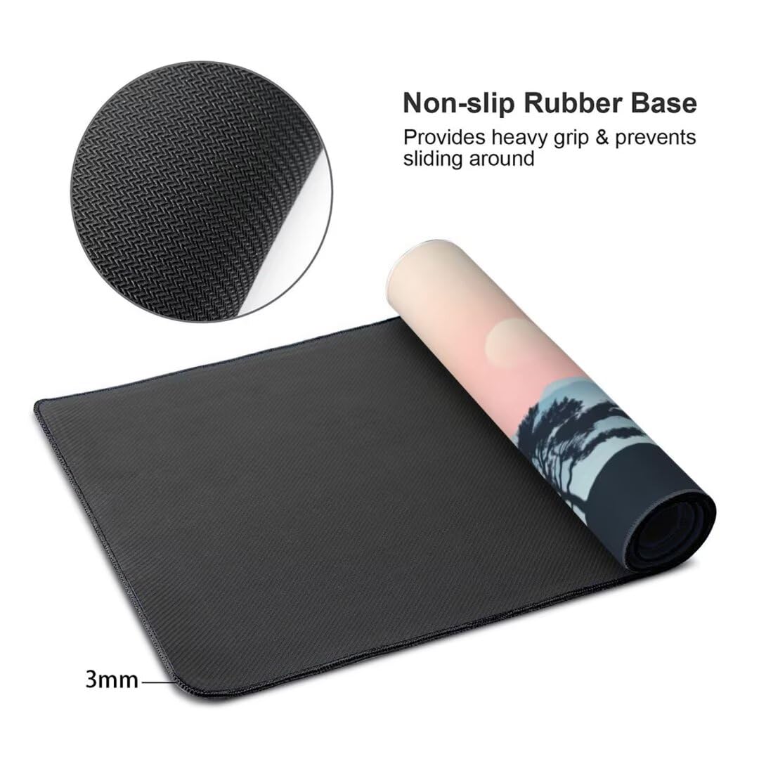 Tappetino Mouse XXL 1400x600x3mm Tappetino Mouse Tramonto Albero Impermeabile Tappetino Gaming Mouse Pad XXL Tappetino Scrivania, Base Antiscivolo Migliora Precisione e Velocità per Desktop/Ufficio