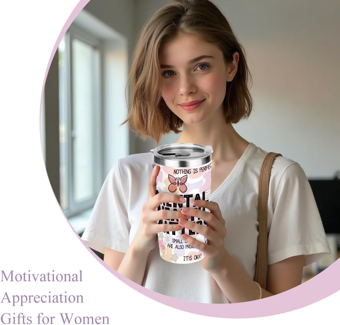 Mental Health Gifts Positive Tumbler Affirmations Mental Health Awareness Inspirational Gifts for Women Mom Friend Birthday Friendship Christmas Office 20 oz Insulated Coffee Tumbler Travel Cup - Image 4