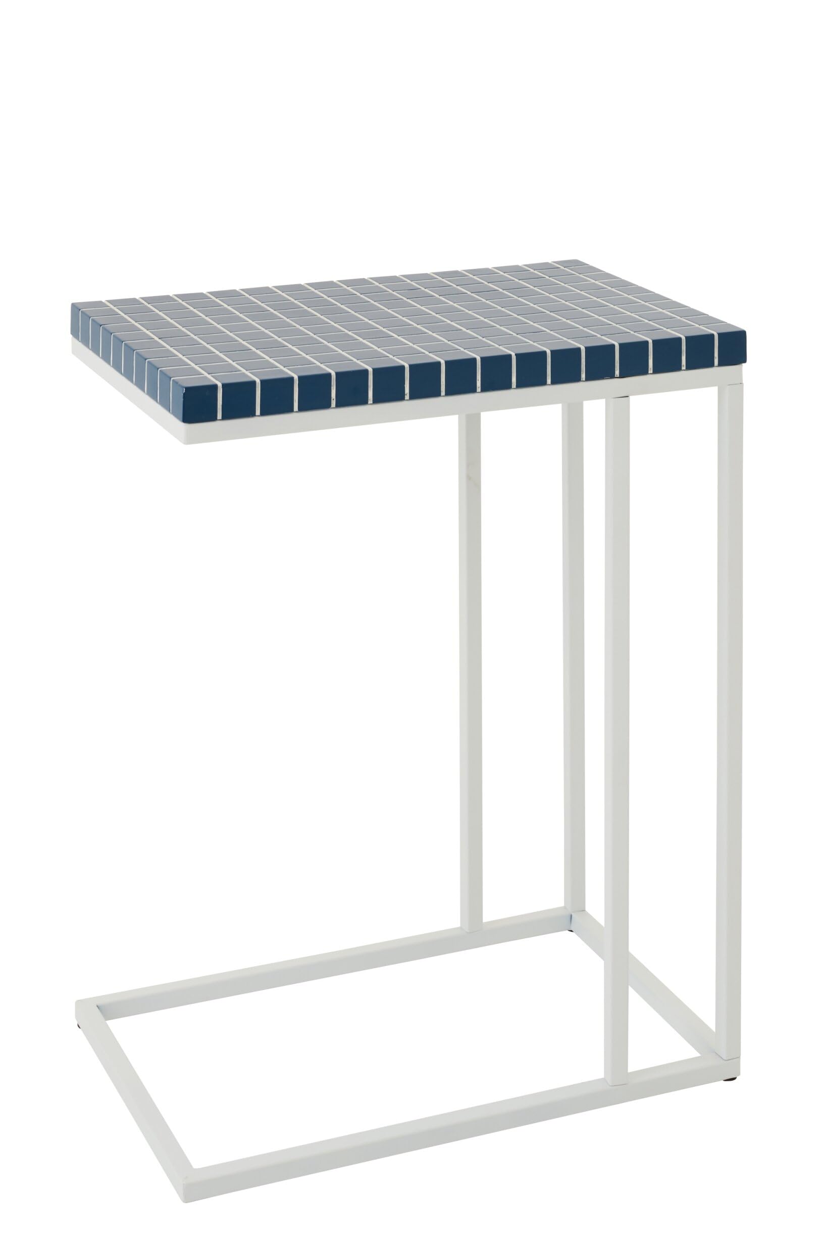 J-Line Table D'appoint Rectangle Carreaux - métal - Bleu/Blanc