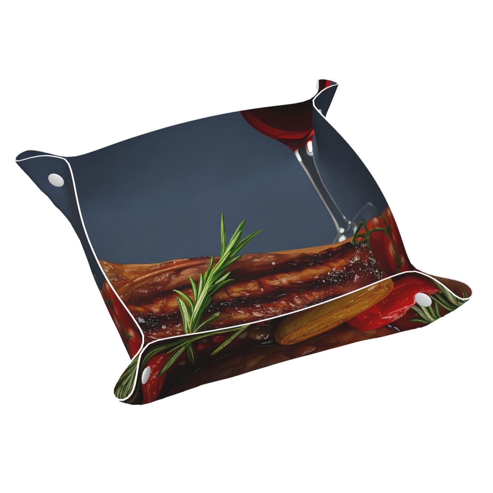 HLBSDM Delicious Beef and Red Wine Tray Men's Leather Valet Parking Portable Entrance Trays Bedside Storage Box