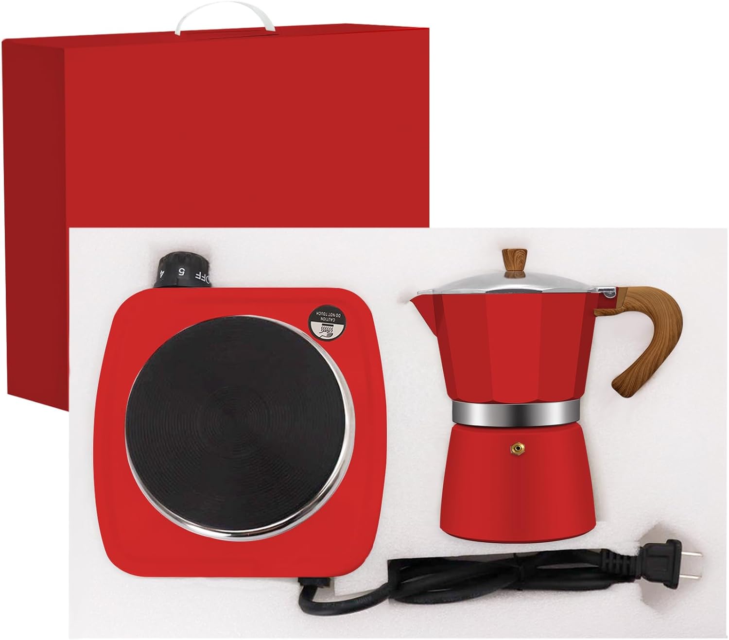 2-in-1 Aluminum Moka Pot Set with Electric Stove Classic Stovetop Espresso Coffee Maker 150ml 5oz Mocha Express Portable Camping Travel Preferred Cafe Makers Italian Cuban Café Brewing 3 Cup