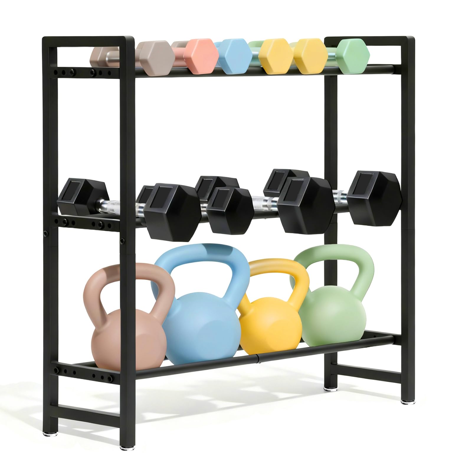 Aduanbang 3-Tier Adjustable Dumbbell Rack, Heavy-Duty Weight Storage Stand, 450 LB Capacity, Space-Saving Home Gym Organizer (Black)