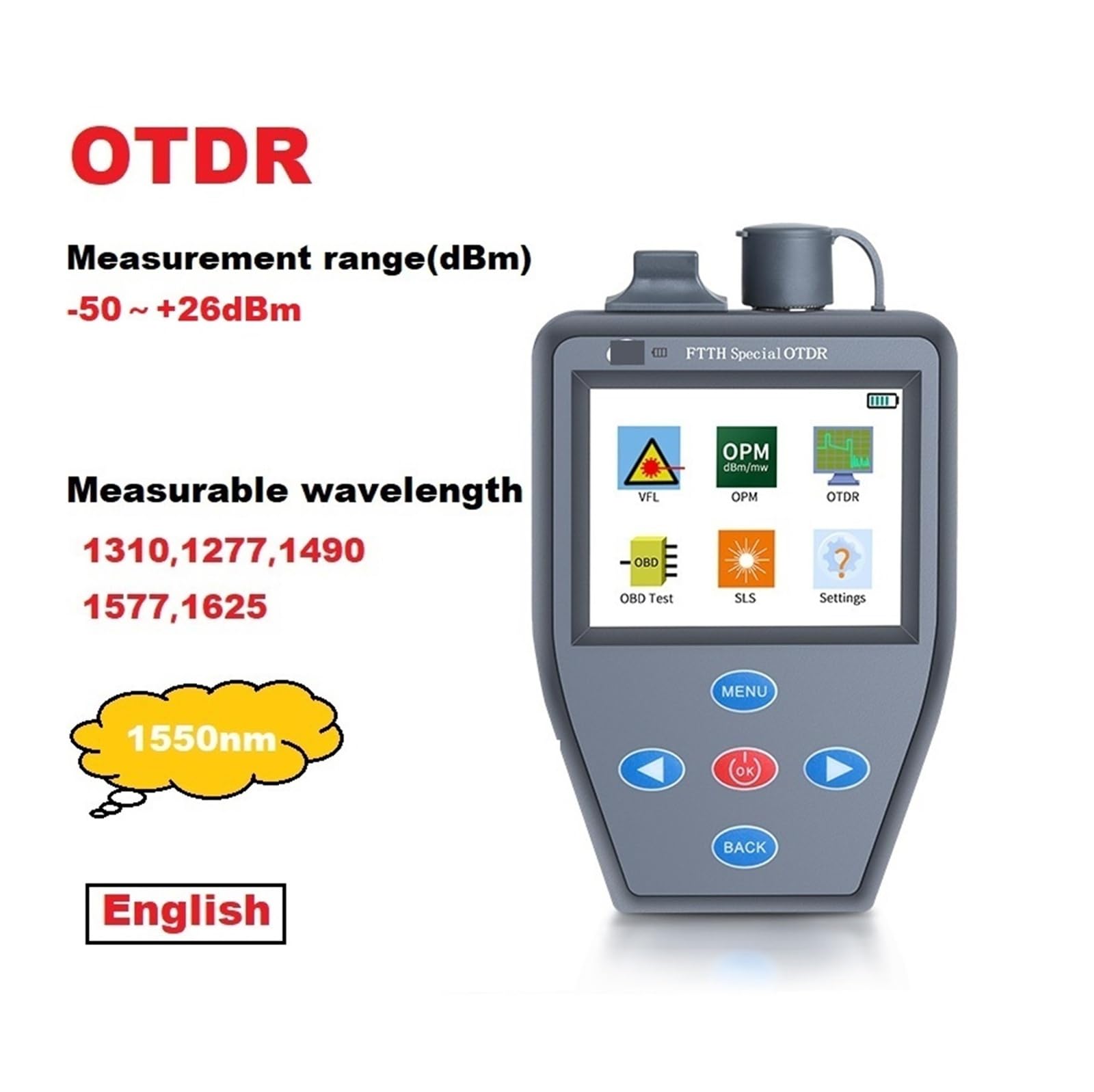 probador del cable de fibra óptica, Mini OTDR de fibra activa FTTH con medidor potencia óptica, fuente luz estable, comprobador multifunción VFL(1550nm)