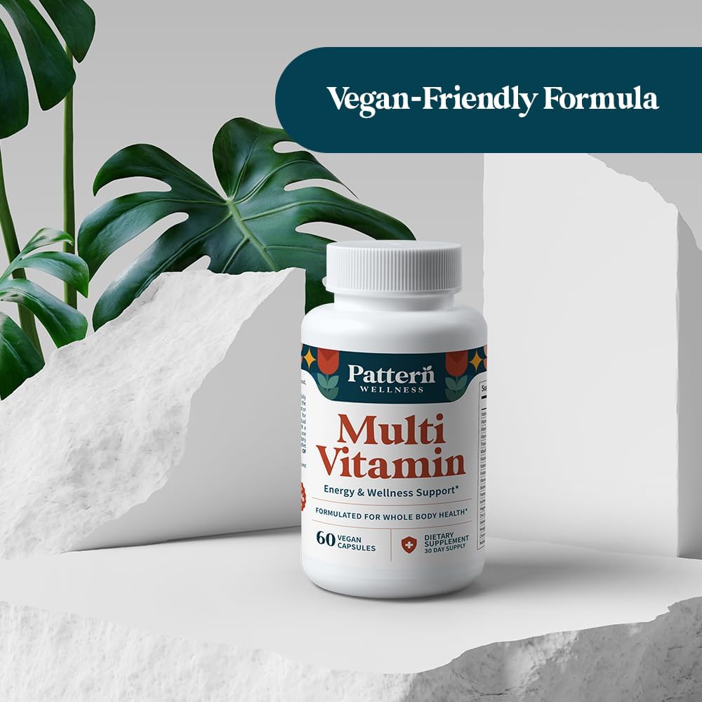 Pattern Wellness Multivitamin for Men & Women – Vitamin A, B, C, D, E – Supports Energy & Wellness – Whole Body Health – Daily Multivitamin Supplement – 60 Vegan Capsules