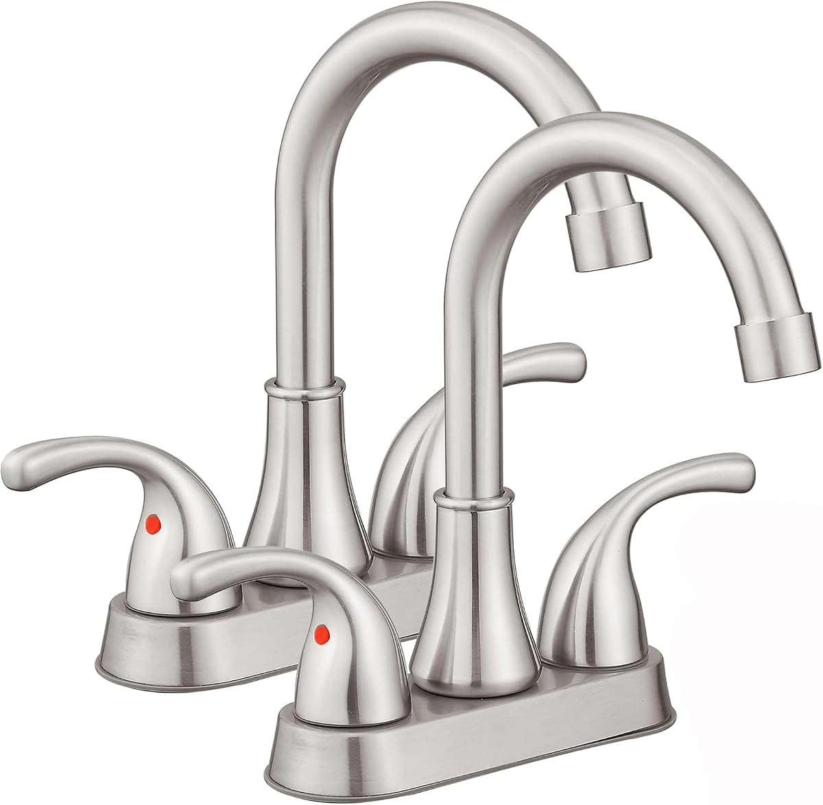 Grifo para lavabo de baño FRANSITON Grifo para lavabo de baño de níquel cepillado sin plomo con 2 asas de 4 pulgadas con tapón de drenaje emergente y mangueras de suministro
