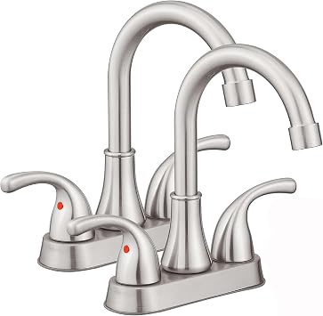 Brushed Nickel Bathroom Sink Faucet 4 Inch Faucet 2 Handle with Pop-up Drain Stopper and Supply HosesSet of 2