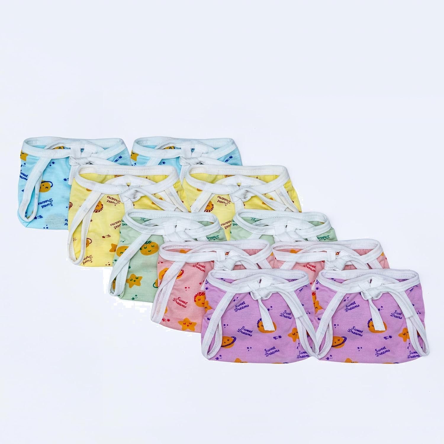 BUMSIES Washable Reusable Cotton Hosiery U-Shape Tie up Nappies/Langot for New Born Baby | Soft Cloth Diaper | Eco-Friendly, Skin-Friendly | 0-3 Months – Pack of 10, Multicolor Printed-image-49