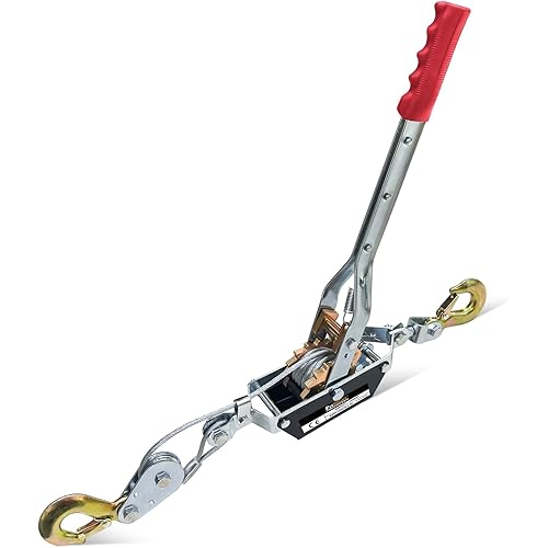 2-Ton Come Along Winch Heavy Duty 11ft Steel Cable Come Along Cable Puller with 2 Hooks Dual-Gear Come Along Tool for Vehicle Rescue & Automotive Hoisting