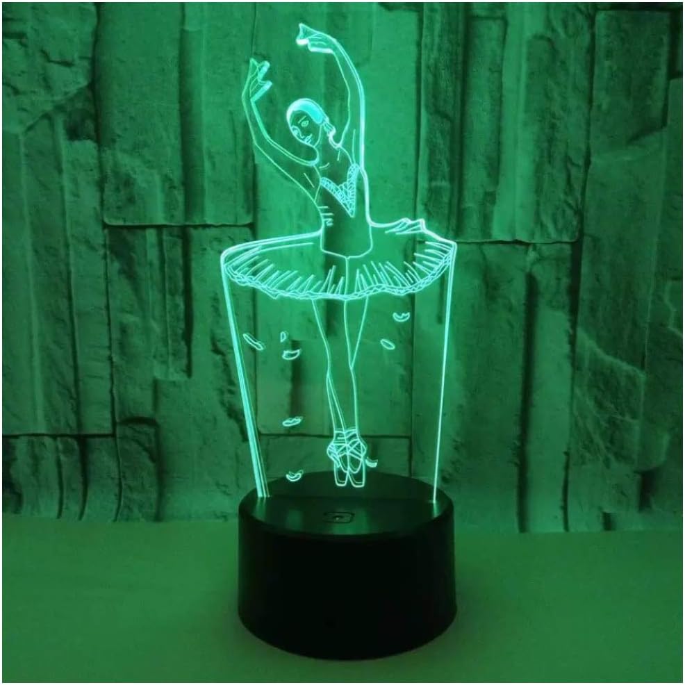 Ballet Dancer Girl Shaped 3D Optical Illusion Led Lamp Night Light,USB Powered 7 Colors Flashing Touch Switch Bedroom Decoration Lighting for Kids Novelty Christmas Birthday Gift