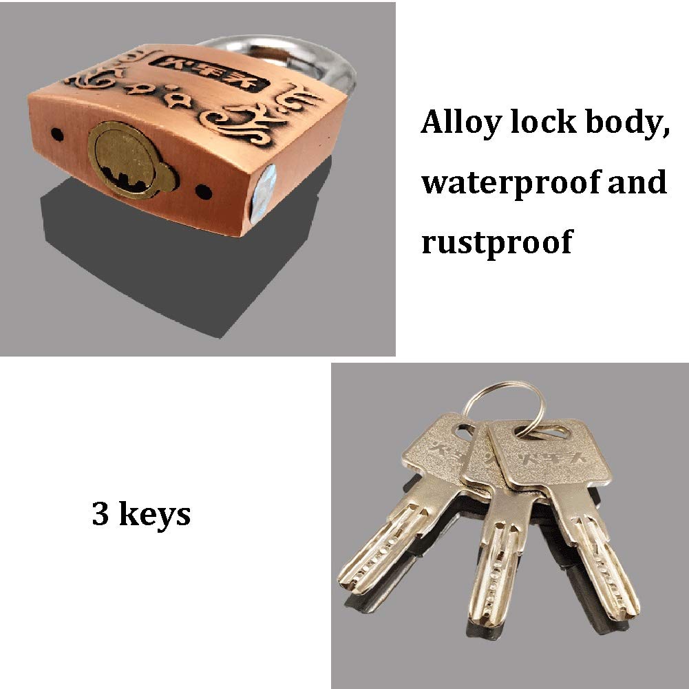 Kłódka stalowa z 3 kluczami, zamek mosiężny odporny na rdzę i kradzież, szerokość korpusu zamka 40 mm, 50 mm, 60 mm (40 x 60 mm)(60x86mm)