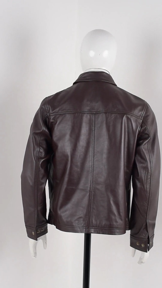 Genuine leather brown black jacket 革ジャン Men's New Black/Brown Lambskin Leather Classic Open Bottom Jacket