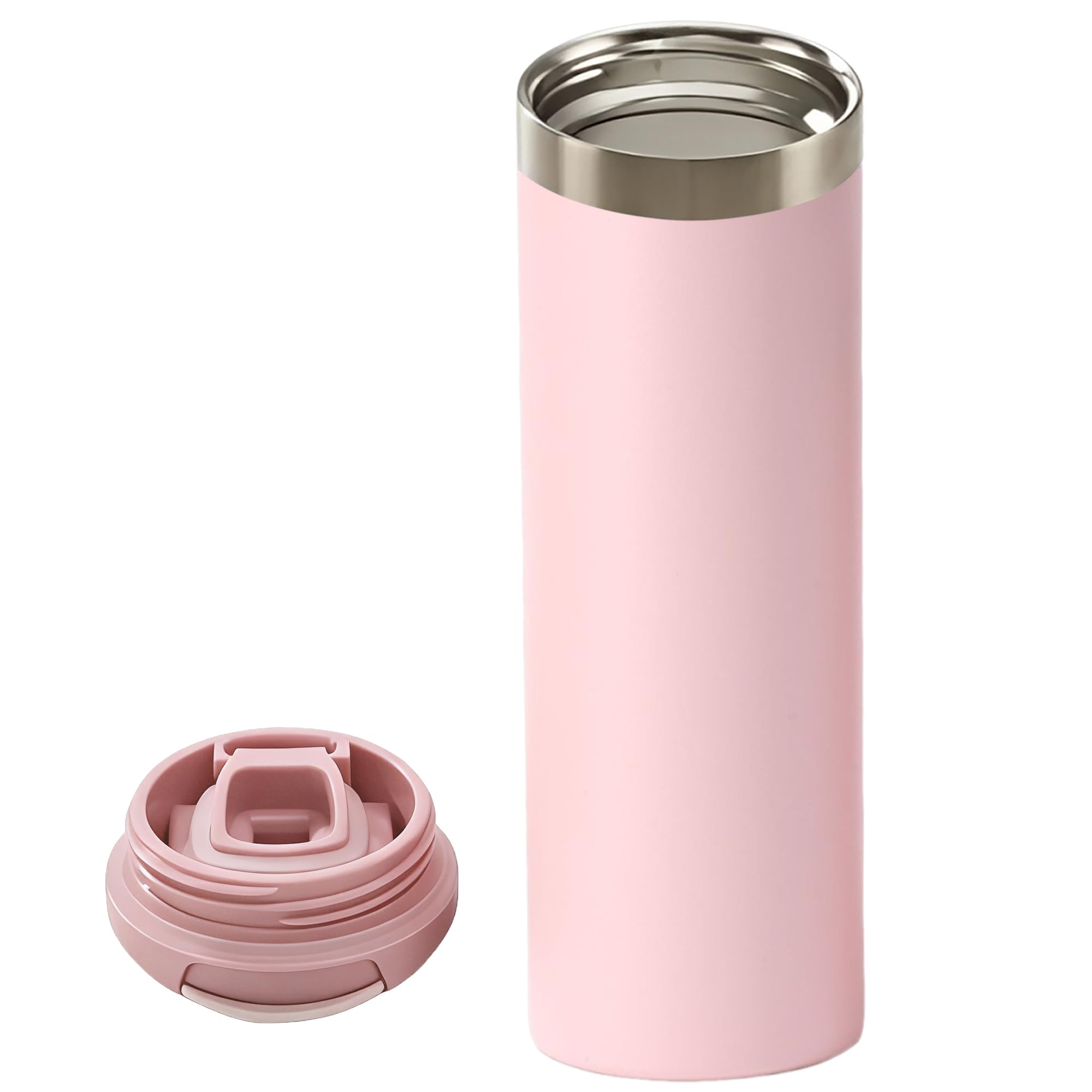 YiZhou Insulated Travel Mug, Thermal Coffee Mug, 304 Stainless Steel Thermal Cup, Safety Flip-Lid Tumbler, Vacuum Insulation Leakproof Design for Camping & Outdoor Use, 500ml (Pink)