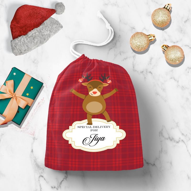 Smitten Home Personalized Dancing Rudolph Gift Sack - Christmas Gift Bag | Perfect For Storing&Presenting Holiday Gifts | Durable And Reusable Santa-themed Bag For Christmas Celebrations_Standard