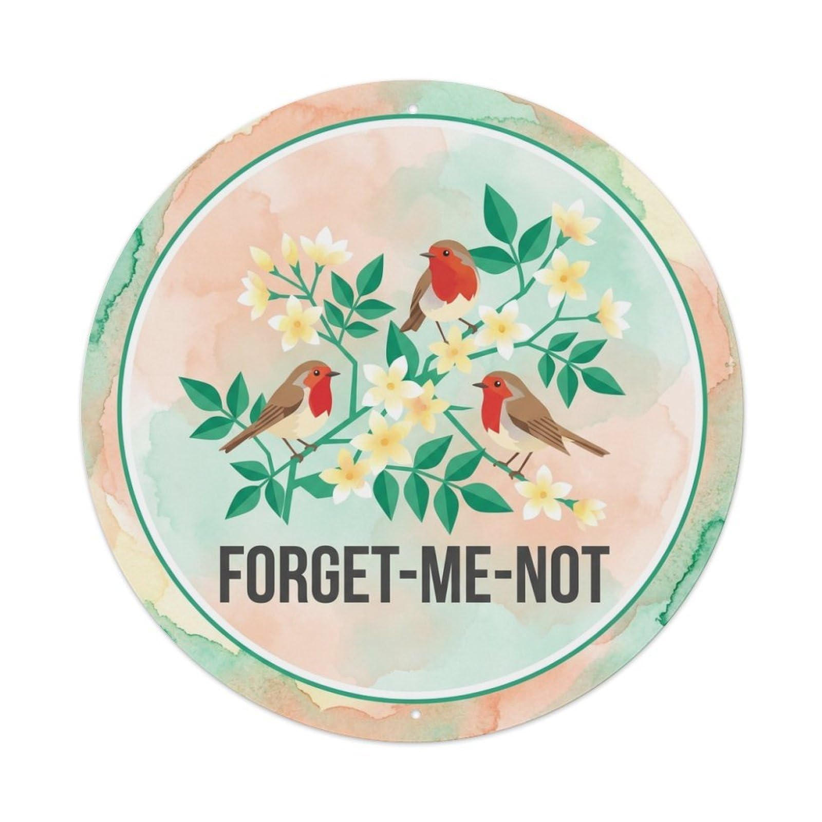 Watercolor Bird Slogan Forget Me Not Jasmine Metal Tin Sign