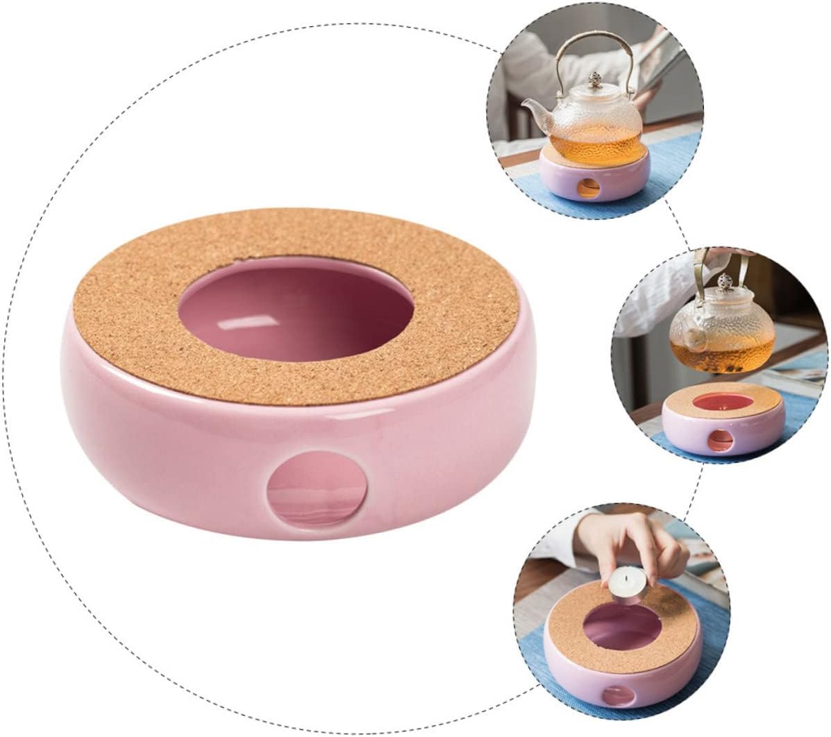 Ceramic Teapot Warmer Base with Ventilation Multi-Functional Tea Heater for Home Kitchen Compact Food Warmer for Milk Wine Portable Pink Purple Design