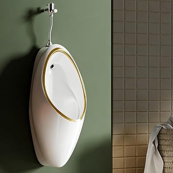 Wall-Mounted Ceramic Urinal for Mens,Automatic Sensor Flushing,Spill Proof Nighttime,for Household ,Commercial,Public Toilet Hotel GarageGold,Manual Flushing