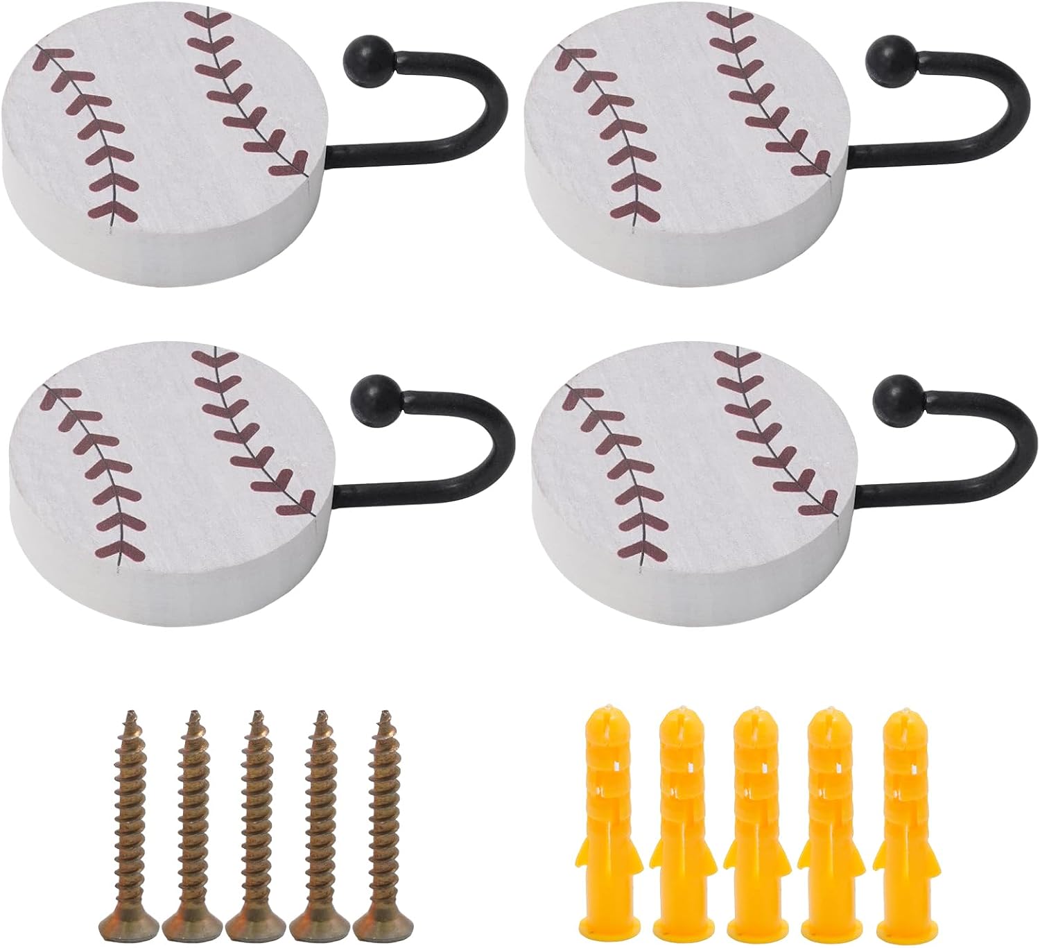 4 Pack Vintage Baseball Wood Coat Hooks Sports Decor Hooks image 4