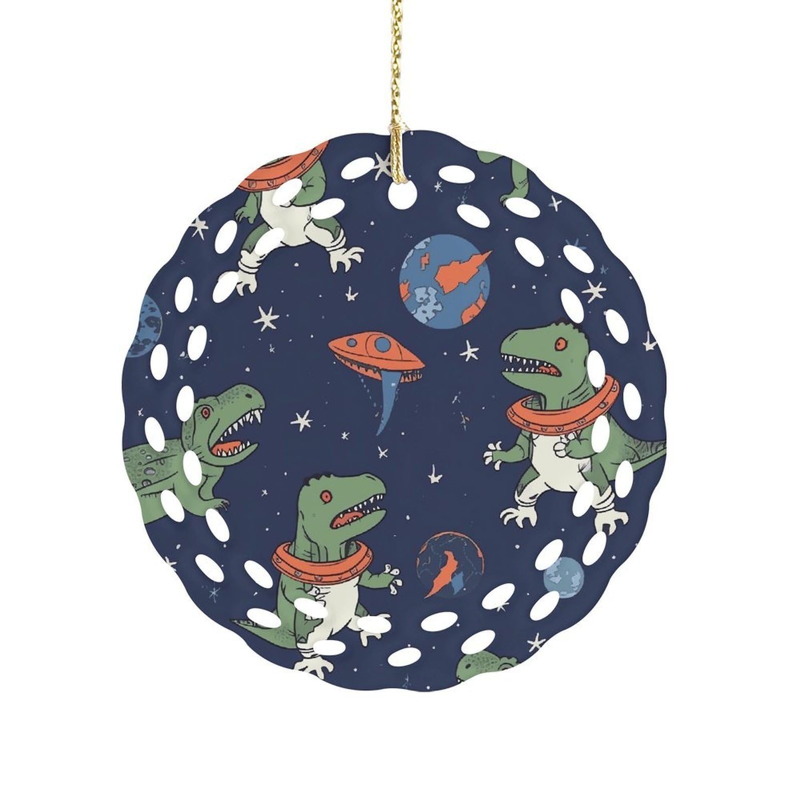 Funny Astronaut Dinosaur Rocket Christmas Ornament Holiday Hanging Decoration Xmas Tree Keepsake Personalized Xmas Tree Ornament Round Ceramic Ornaments for Keepsake Gifts Ideas Home Decor
