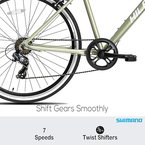 Miniatura 5 de Hiland - Bicicleta híbrida para hombre y mujer, marco de paso o paso a través, ruedas 700C, bicicleta urbana Shimano Drivetrain de 7 velocidades